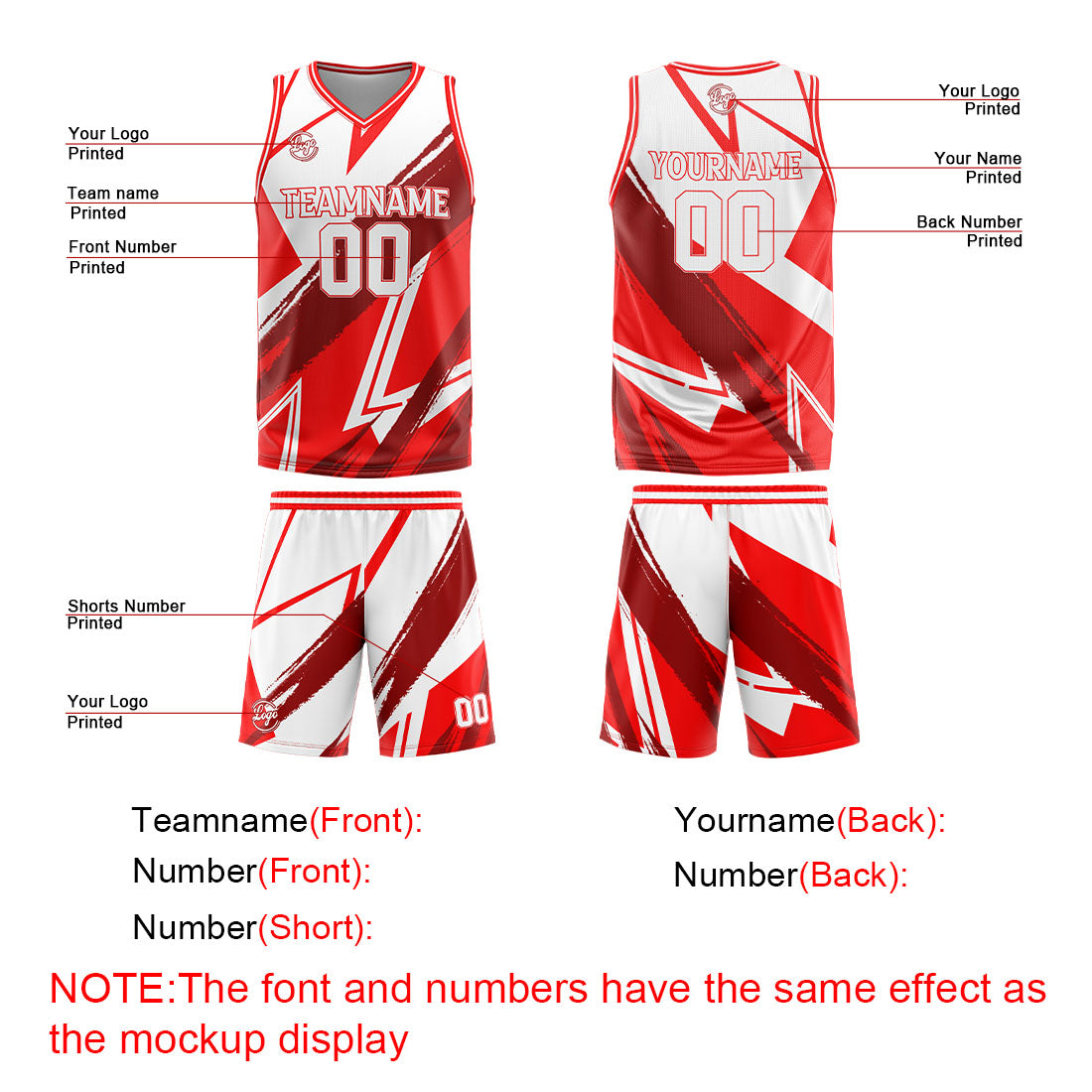 Benutzerdefinierter Rot Weiß Basketball Jersey Uniform Anzug gedruckt Ihr Logo Name Nummer