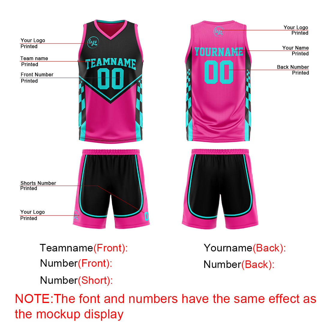 Benutzerdefinierte Schwarz Rosa Hellblau Reversible Basketball Jersey Personalisierte Print Name Nummer Logo