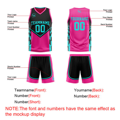 Benutzerdefinierte Schwarz Rosa Hellblau Reversible Basketball Jersey Personalisierte Print Name Nummer Logo