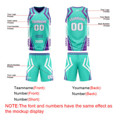 Benutzerdefinierte Cyan Lila Reversible Basketball Jersey Personalisierte Drucken Name Nummer Logo