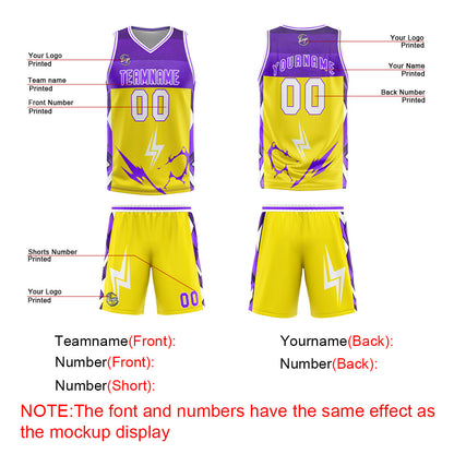 Benutzerdefinierter Gelb Lila Basketball Jersey Uniform Anzug gedruckt Ihr Logo Name Nummer