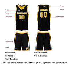 Benutzerdefinierte Schwarz Gelb Reversible Basketball Jersey Personalisierte Drucken Name Nummer Logo