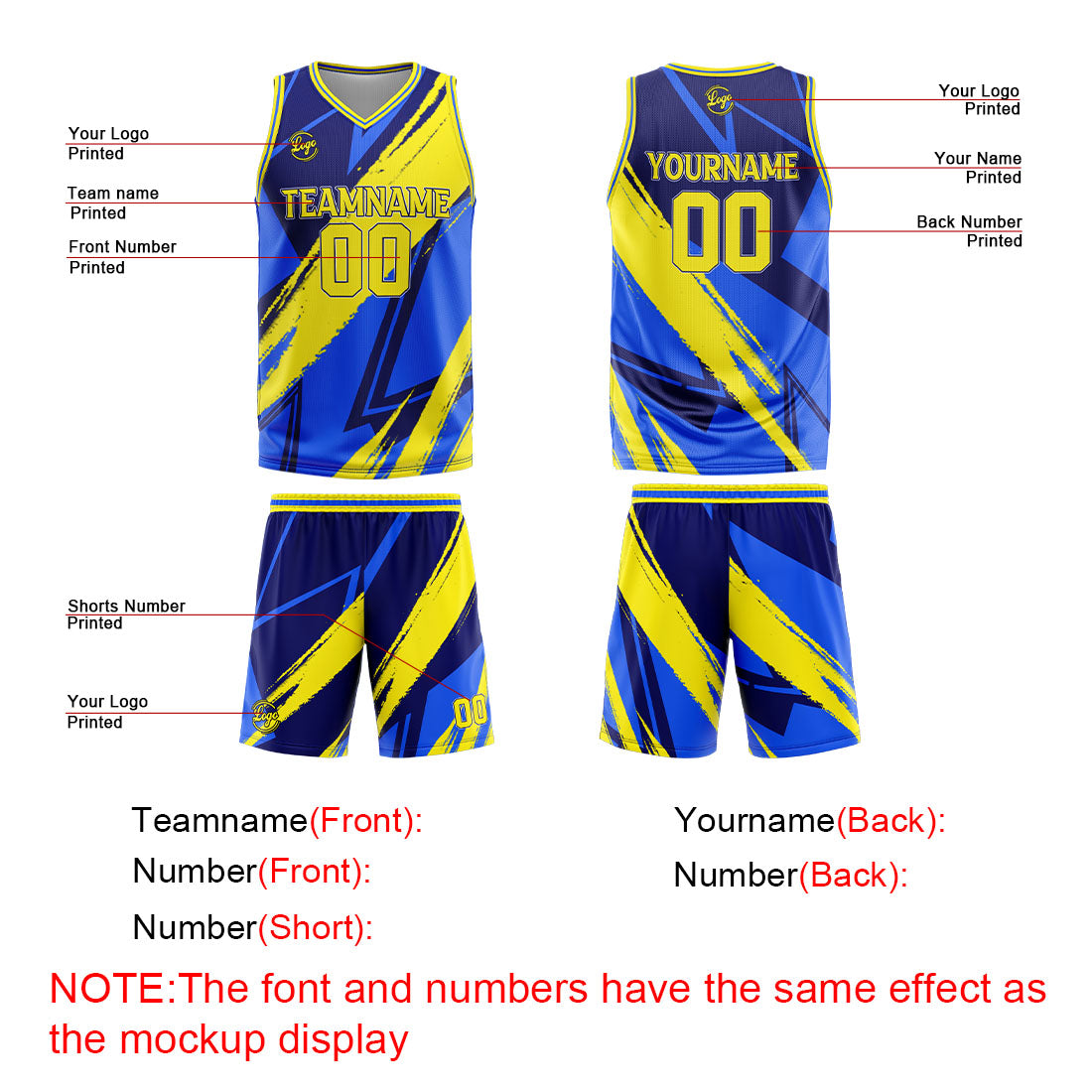 Benutzerdefinierter Blau Gelb Basketball Jersey Uniform Anzug gedruckt Ihr Logo Name Nummer