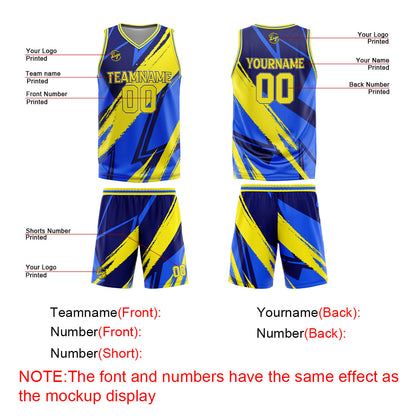 Benutzerdefinierter Blau Gelb Basketball Jersey Uniform Anzug gedruckt Ihr Logo Name Nummer
