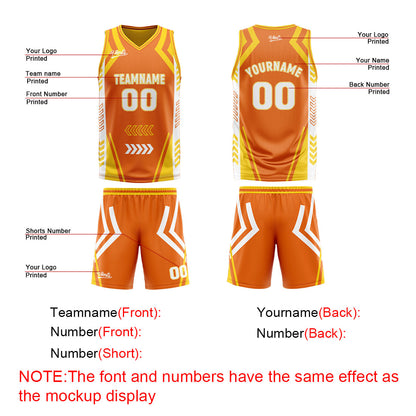 Benutzerdefinierte Orange Gelb Reversible Basketball Jersey Personalisierte Drucken Name Nummer Logo