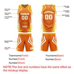 Benutzerdefinierte Orange Gelb Reversible Basketball Jersey Personalisierte Drucken Name Nummer Logo