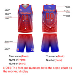 Benutzerdefinierter Blau Rot Basketball Jersey Uniform Anzug gedruckt Ihr Logo Name Nummer