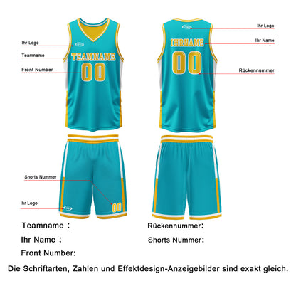 Benutzerdefinierte Cyan Gelb Reversible Basketball Jersey Personalisierte Drucken Name Nummer Logo