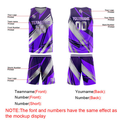 Benutzerdefinierter Lila Grau Basketball Jersey Uniform Anzug gedruckt Ihr Logo Name Nummer