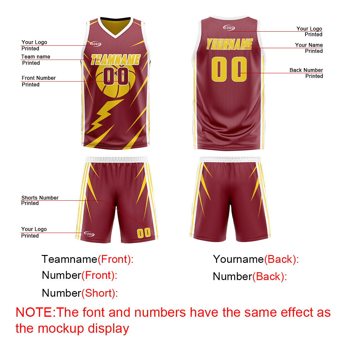 Benutzerdefinierte Rot Gelb Reversible Basketball Jersey Personalisierte Drucken Name Nummer Logo