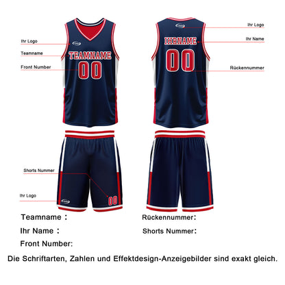 Benutzerdefinierte Marineblau Rot Reversible Basketball Jersey Personalisierte Drucken Name Nummer Logo