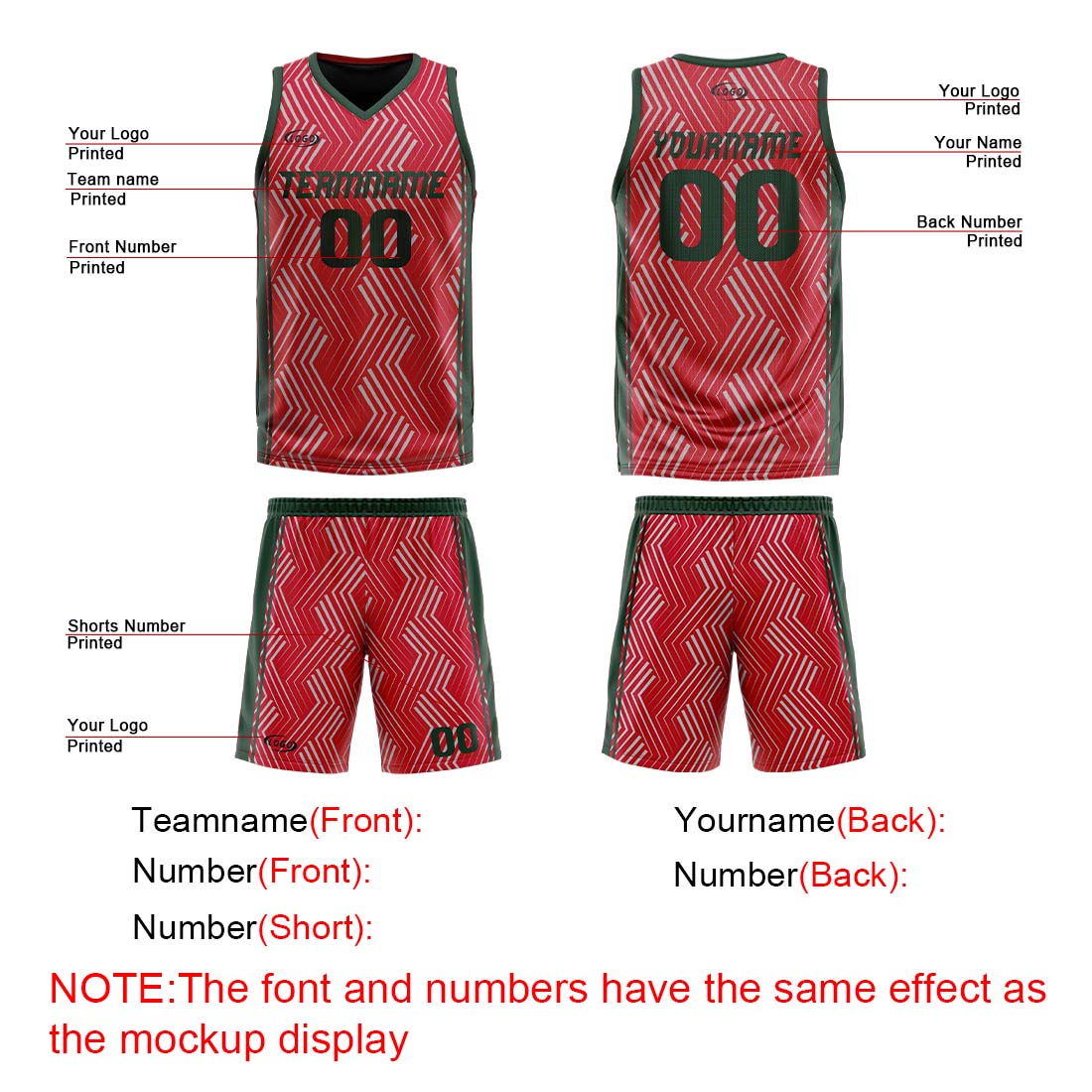 Benutzerdefinierte Rot Grün Reversible Basketball Jersey Personalisierte Drucken Name Nummer Logo