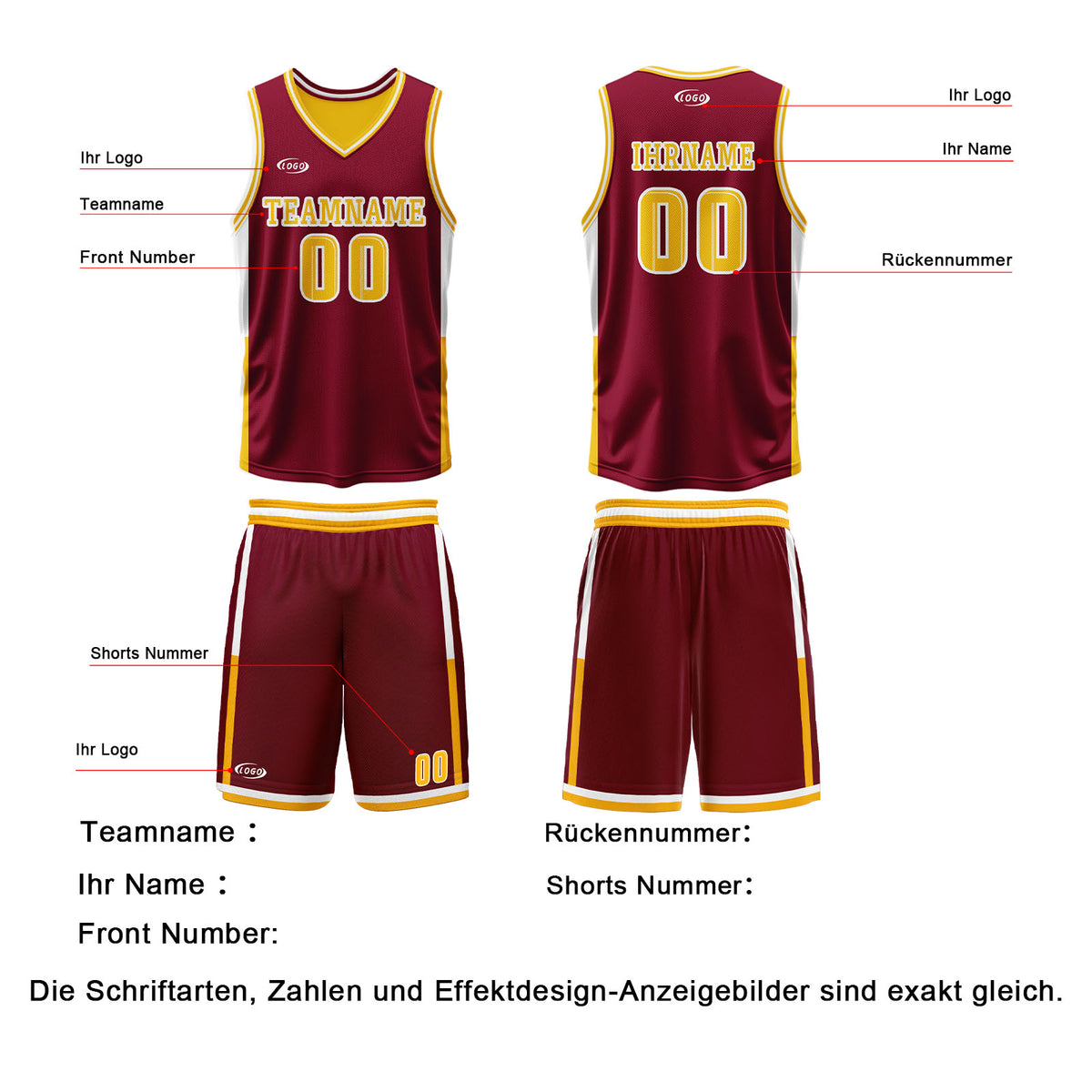 Benutzerdefinierte Rot Gelb Reversible Basketball Jersey Personalisierte Drucken Name Nummer Logo