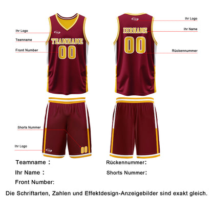 Benutzerdefinierte Rot Gelb Reversible Basketball Jersey Personalisierte Drucken Name Nummer Logo