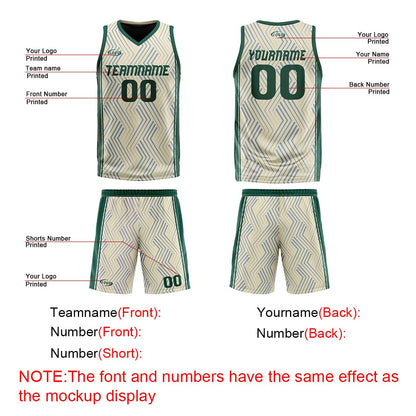 Benutzerdefinierte Creme Grün Reversible Basketball Jersey Personalisierte Drucken Name Nummer Logo