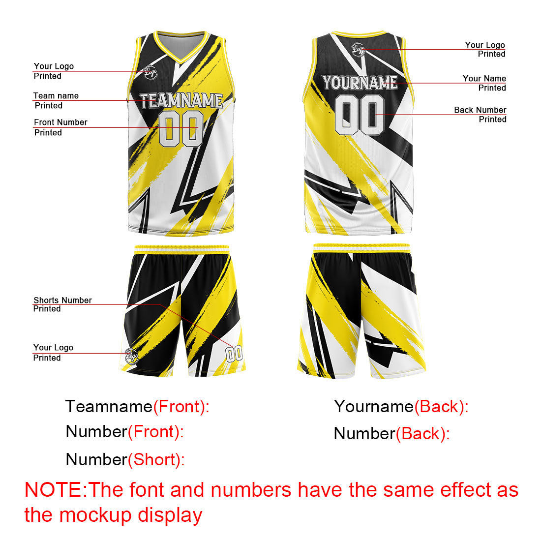 Benutzerdefinierter Schwarz Gelb Basketball Jersey Uniform Anzug gedruckt Ihr Logo Name Nummer