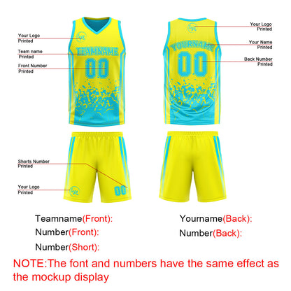 Benutzerdefinierte Hellgelb Hellblau Reversible Basketball Jersey Personalisierte Drucken Name Nummer Logo