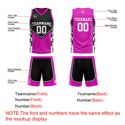 Benutzerdefinierte Schwarz Lichtlila Reversible Basketball Jersey Personalisierte Print Name Nummer Logo