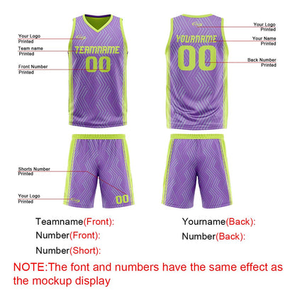 Benutzerdefinierte Lila Lichtgrün Reversible Basketball Jersey Personalisierte Drucken Name Nummer Logo