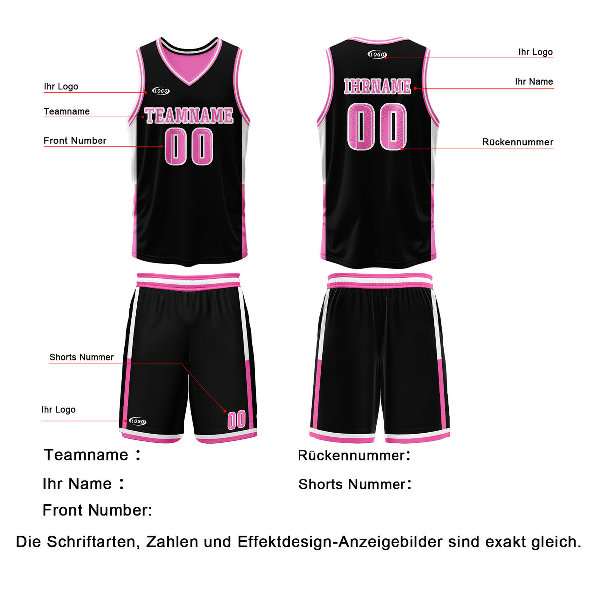 Benutzerdefinierte Schwarz Rosa Reversible Basketball Jersey Personalisierte Drucken Name Nummer Logo
