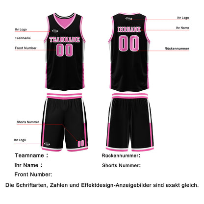 Benutzerdefinierte Schwarz Rosa Reversible Basketball Jersey Personalisierte Drucken Name Nummer Logo