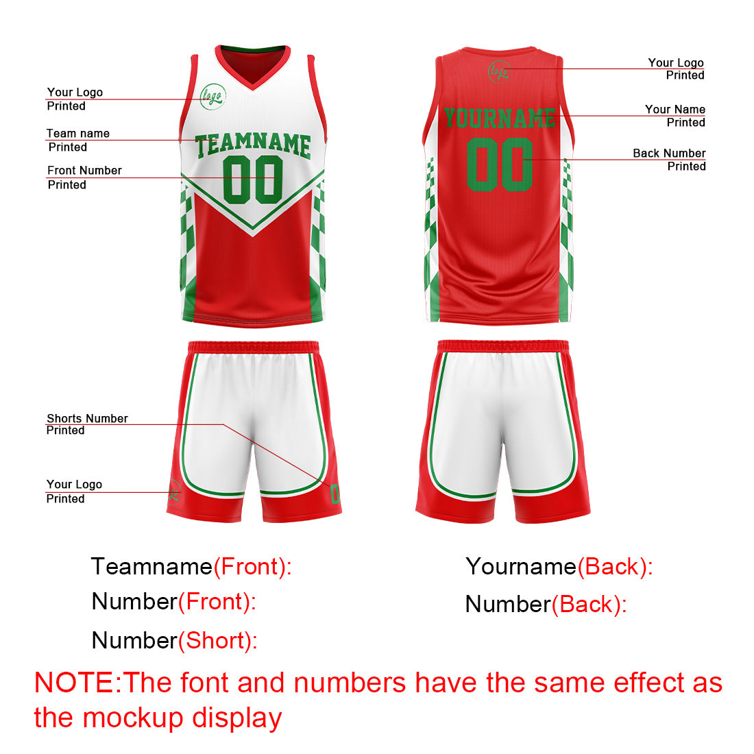 Benutzerdefinierte Rot Grün Reversible Basketball Jersey Personalisierte Drucken Name Nummer Logo