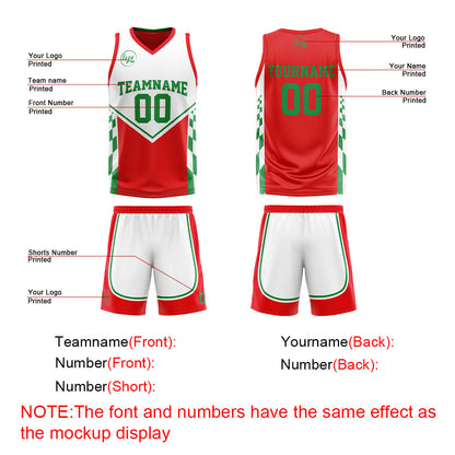 Benutzerdefinierte Rot Grün Reversible Basketball Jersey Personalisierte Drucken Name Nummer Logo