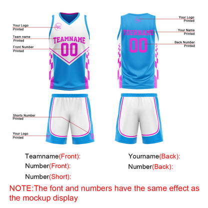 Benutzerdefinierte Blau Lichtrosa Reversible Basketball Jersey Personalisierte Print Name Nummer Logo