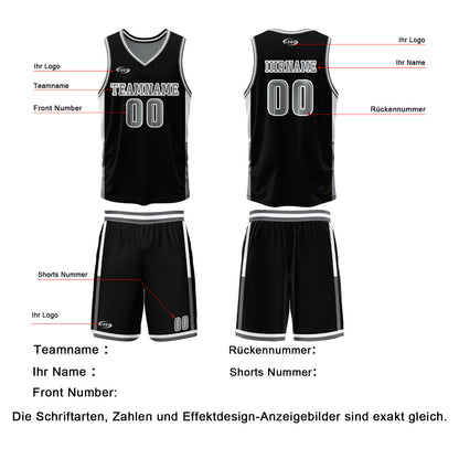 Benutzerdefinierte Schwarz Grau Reversible Basketball Jersey Personalisierte Drucken Name Nummer Logo