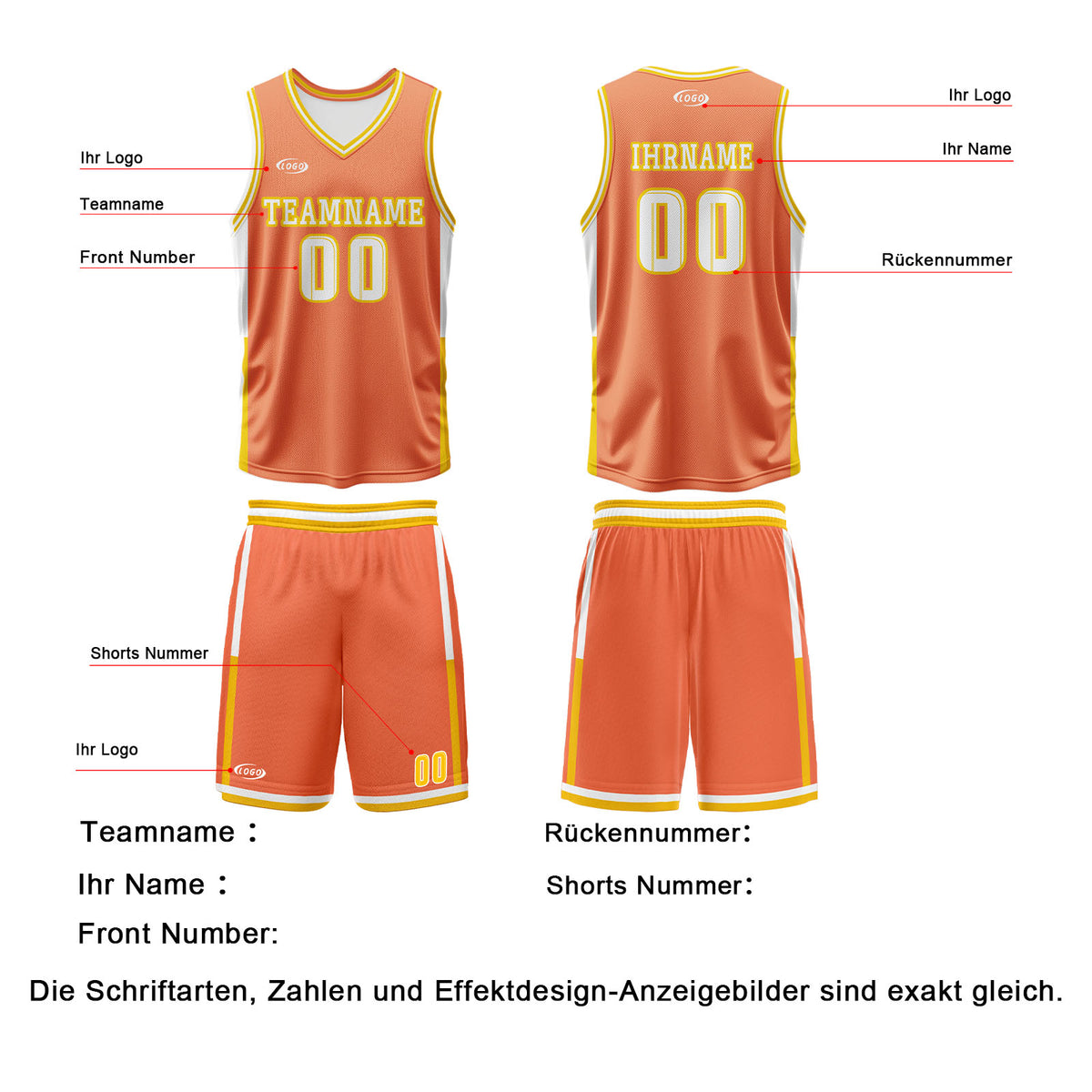 Benutzerdefinierte Orange Weiß Gelb Reversible Basketball Jersey Personalisierte Drucken Name Nummer Logo