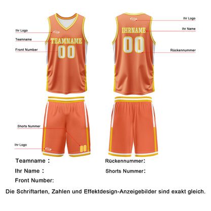 Benutzerdefinierte Orange Weiß Gelb Reversible Basketball Jersey Personalisierte Drucken Name Nummer Logo