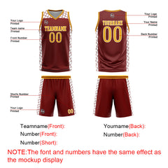 Benutzerdefinierter Burgund Gelb Basketball Jersey Uniform Anzug gedruckt Ihr Logo Name Nummer