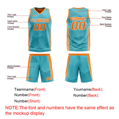 Benutzerdefinierte Cyan Orange Reversible Basketball Jersey Personalisierte Drucken Name Nummer Logo