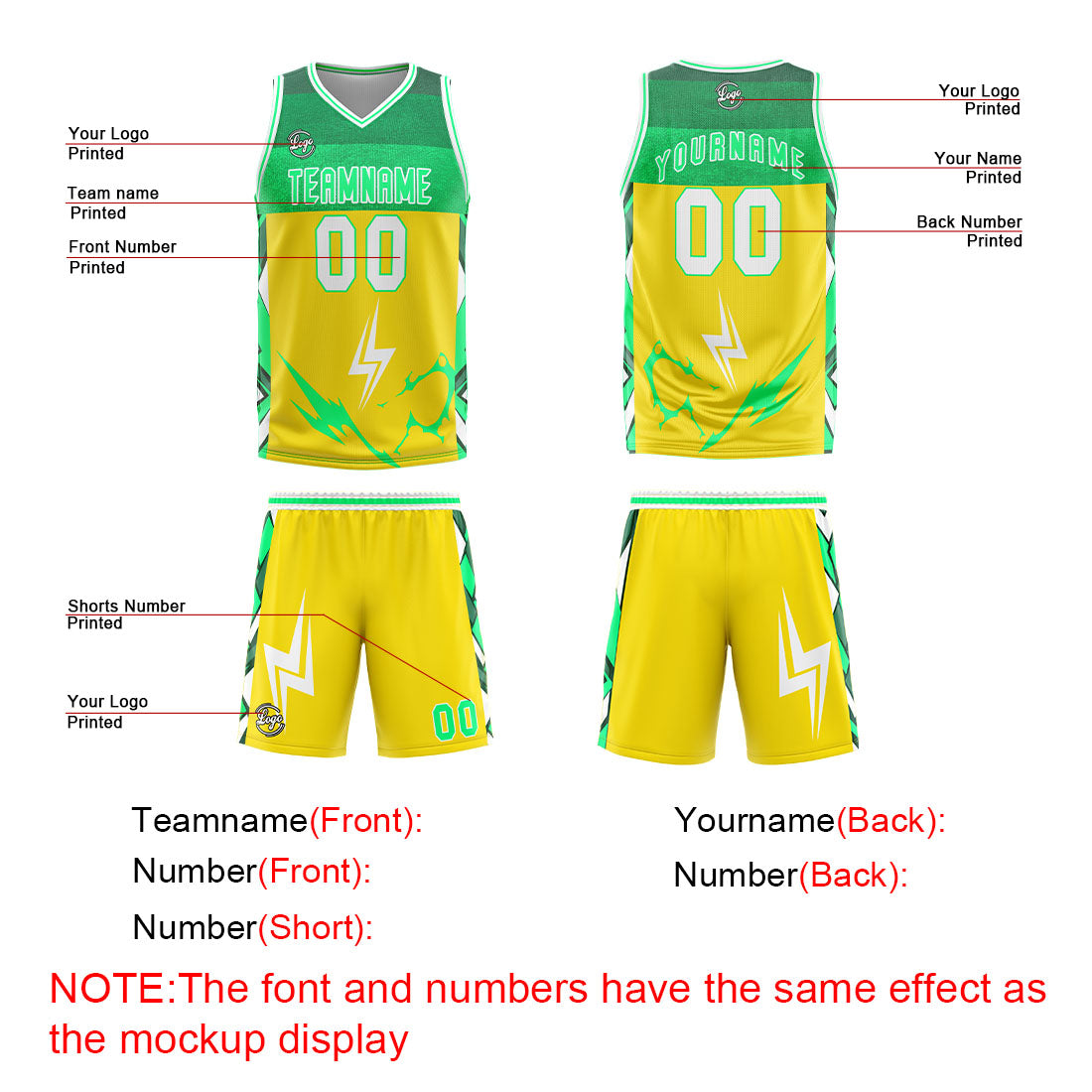 Benutzerdefinierter Gelb Grün Basketball Jersey Uniform Anzug gedruckt Ihr Logo Name Nummer