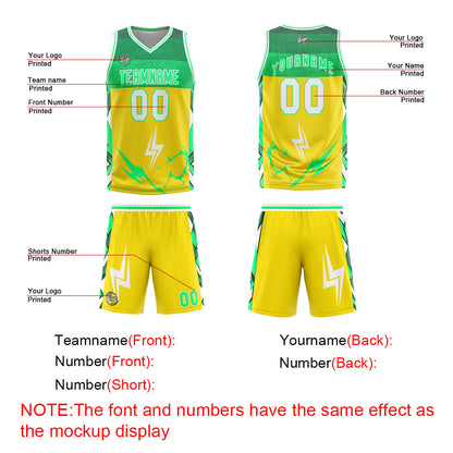 Benutzerdefinierter Gelb Grün Basketball Jersey Uniform Anzug gedruckt Ihr Logo Name Nummer