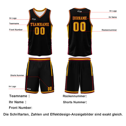 Benutzerdefinierte Schwarz Weiß Gelb Reversible Basketball Jersey Personalisierte Drucken Name Nummer Logo