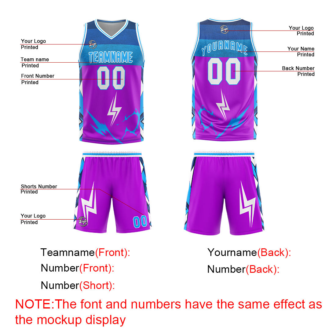 Benutzerdefinierter Lila Blau Basketball Jersey Uniform Anzug gedruckt Ihr Logo Name Nummer