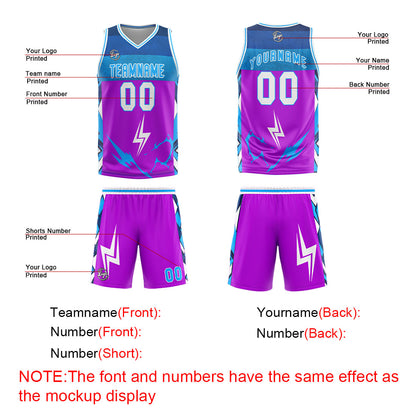 Benutzerdefinierter Lila Blau Basketball Jersey Uniform Anzug gedruckt Ihr Logo Name Nummer