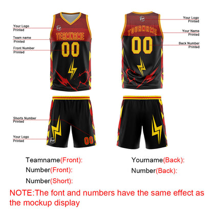 Benutzerdefinierter Schwarz Rot Gelb Basketball Jersey Uniform Anzug gedruckt Ihr Logo Name Nummer