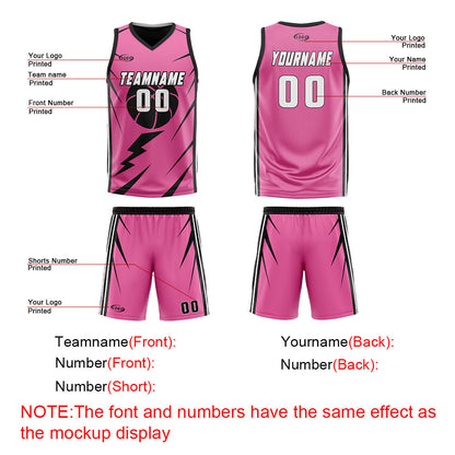 Benutzerdefinierte Rosa Schwarz Reversible Basketball Jersey Personalisierte Drucken Name Nummer Logo