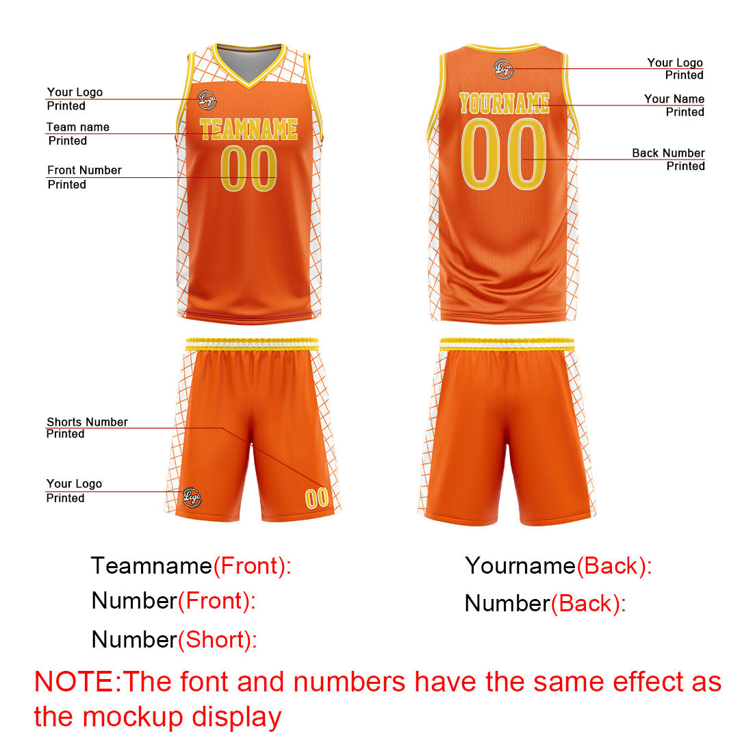 Benutzerdefinierter Orange Gelb Basketball Jersey Uniform Anzug gedruckt Ihr Logo Name Nummer