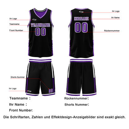 Benutzerdefinierte Schwarz Lila Reversible Basketball Jersey Personalisierte Drucken Name Nummer Logo