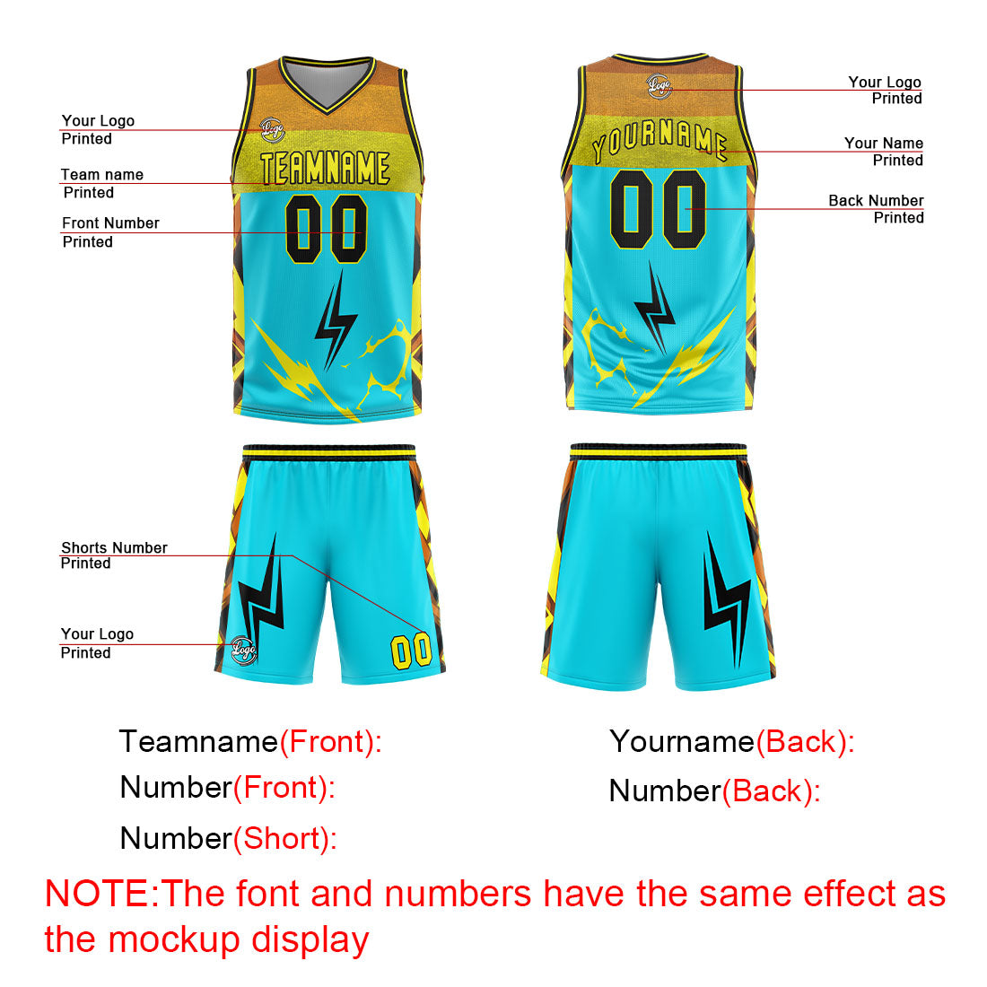 Benutzerdefinierter Hellblau Gelb Basketball Jersey Uniform Anzug gedruckt Ihr Logo Name Nummer
