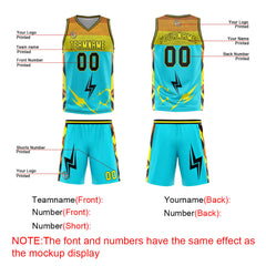 Benutzerdefinierter Hellblau Gelb Basketball Jersey Uniform Anzug gedruckt Ihr Logo Name Nummer