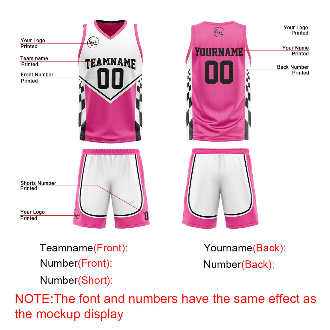 Benutzerdefinierte Schwarz Rosa Reversible Basketball Jersey Personalisierte Print Name Nummer Logo