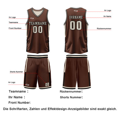 Benutzerdefinierte Braun Creme Reversible Basketball Jersey Personalisierte Drucken Name Nummer Logo