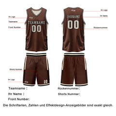 Benutzerdefinierte Braun Creme Reversible Basketball Jersey Personalisierte Drucken Name Nummer Logo