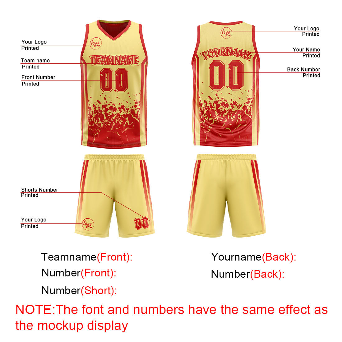 Benutzerdefinierte Rot Gelb Reversible Basketball Jersey Personalisierte Drucken Name Nummer Logo