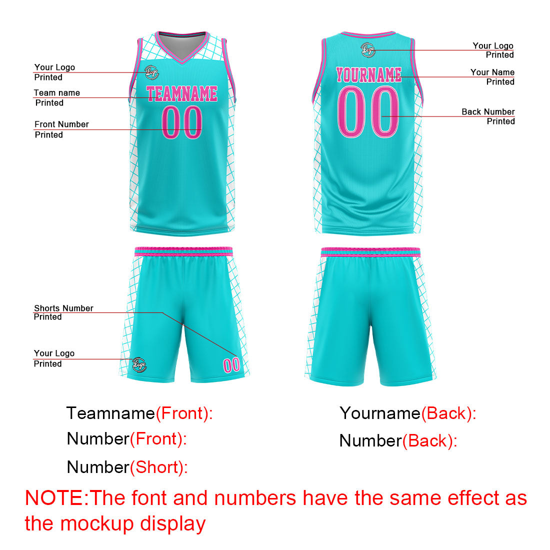Benutzerdefinierter Cyan Rosa Basketball Jersey Uniform Anzug gedruckt Ihr Logo Name Nummer