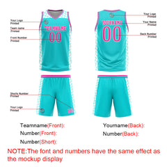 Benutzerdefinierter Cyan Rosa Basketball Jersey Uniform Anzug gedruckt Ihr Logo Name Nummer